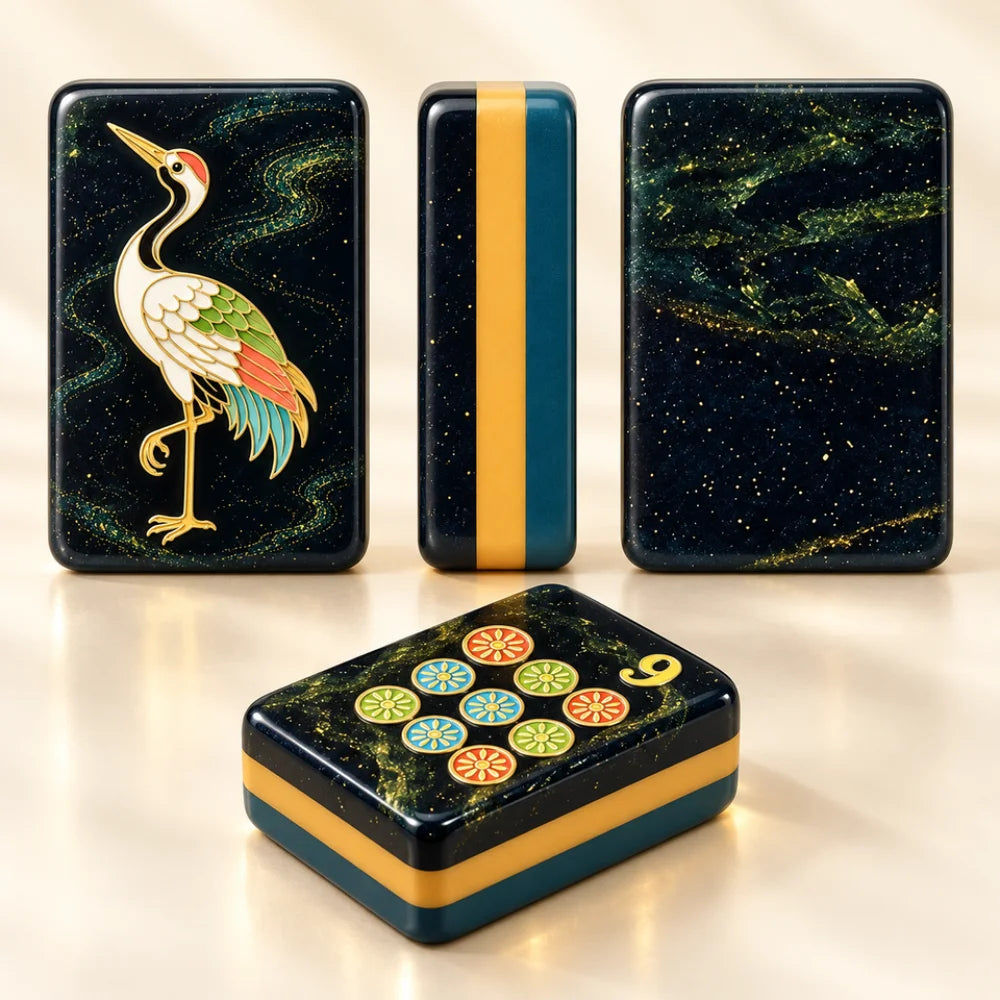 Close-up of Midnight Reverie Mahjong tiles showing three-layer acrylic edges