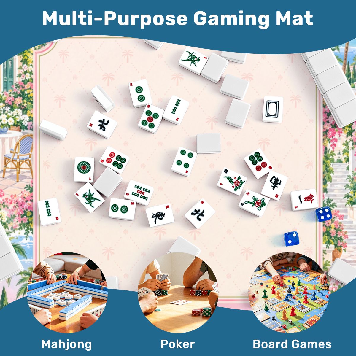 Riviera Garden Sleek-Surface American Mahjong Mat – 2 Sizes Available