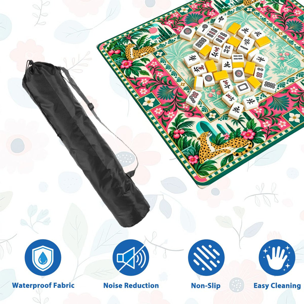 Emerald Leopard Garden Sleek-Surface American Mahjong Mat – 2 Sizes Available