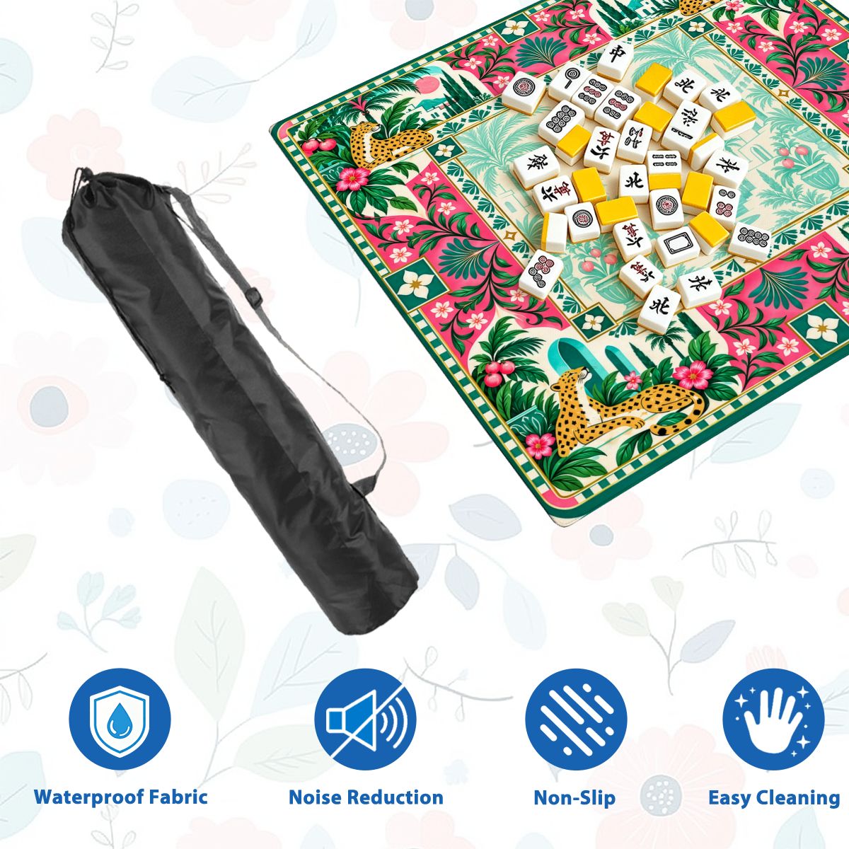 Emerald Leopard Garden Sleek-Surface American Mahjong Mat – 2 Sizes Available