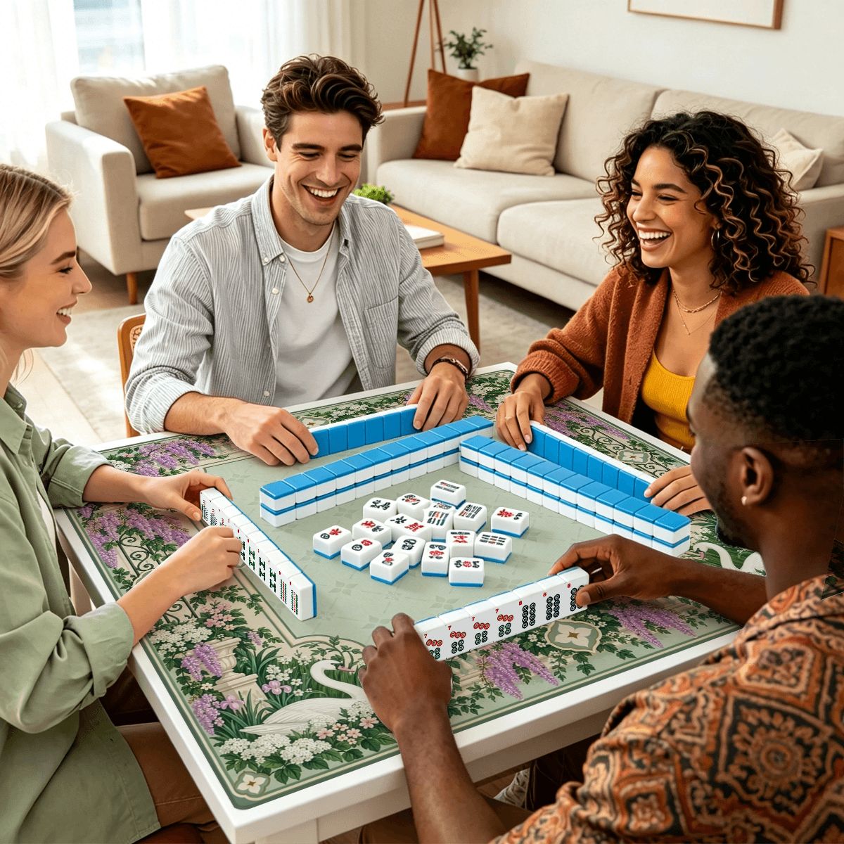 Wisteria Swan Garden Sleek-Surface American Mahjong Mat – 2 Sizes Available
