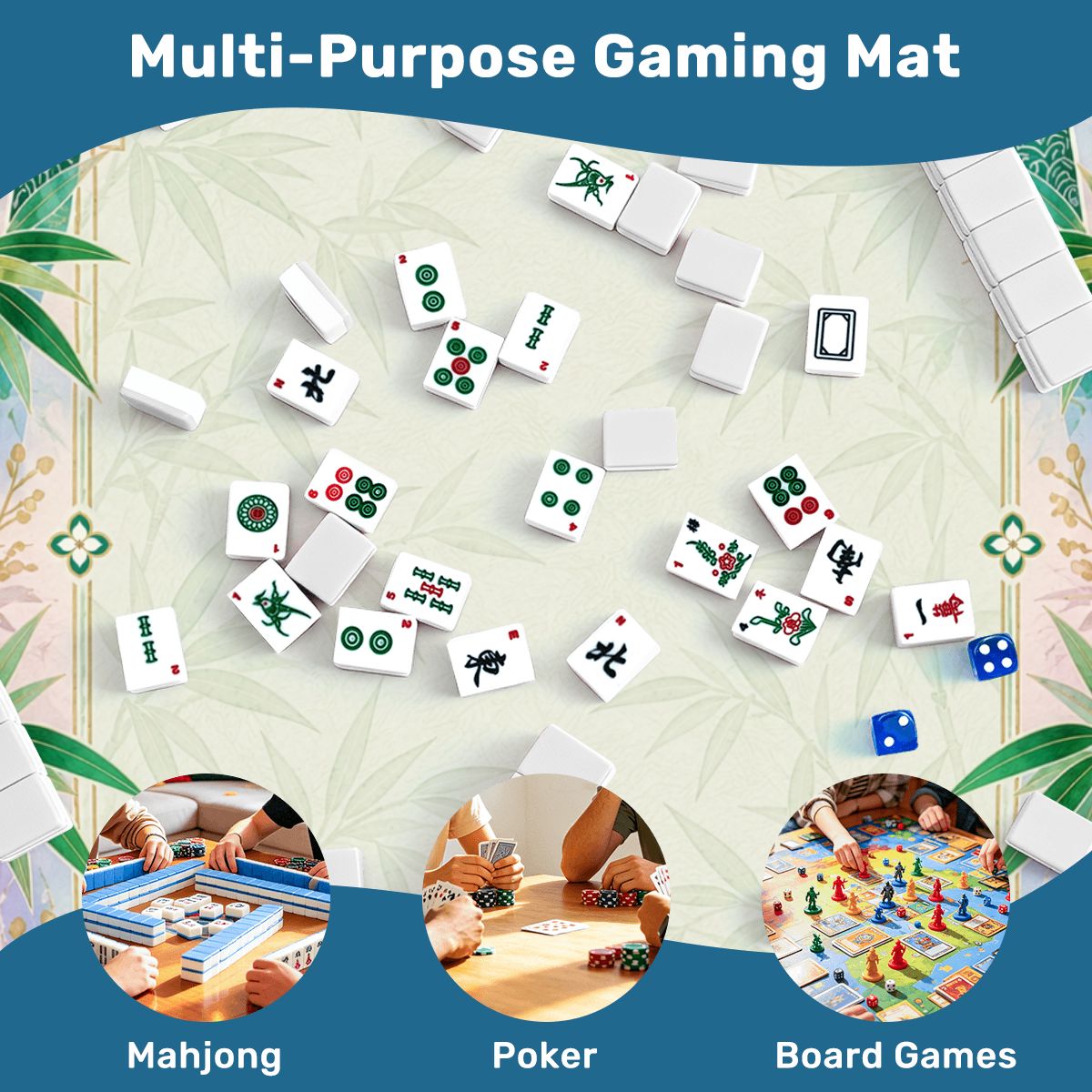 Jade Bamboo Garden Sleek-Surface American Mahjong Mat – 2 Sizes Available