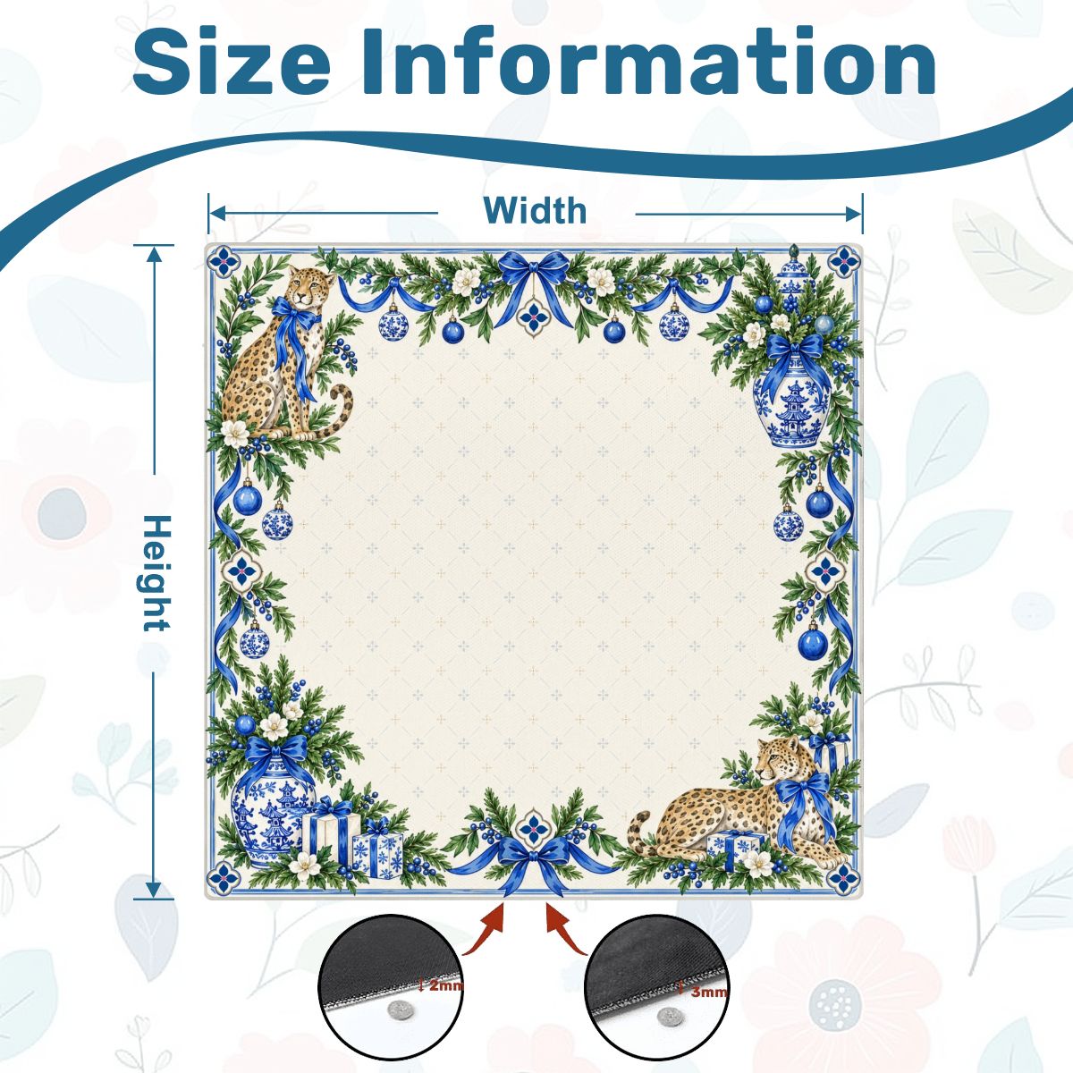Blue Porcelain Christmas Leopard Sleek-Surface American Mahjong Mat – 2 Sizes Available