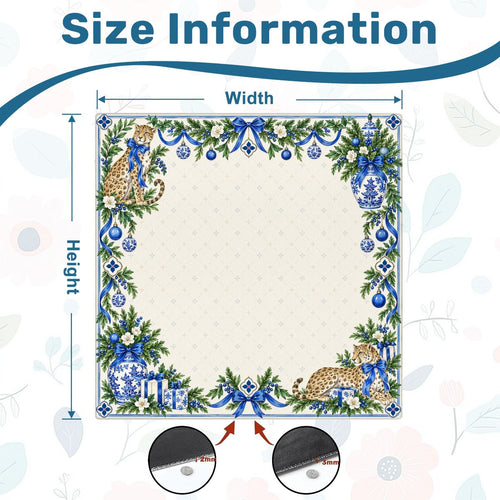 Blue Porcelain Christmas Leopard Sleek-Surface American Mahjong Mat – 2 Sizes Available