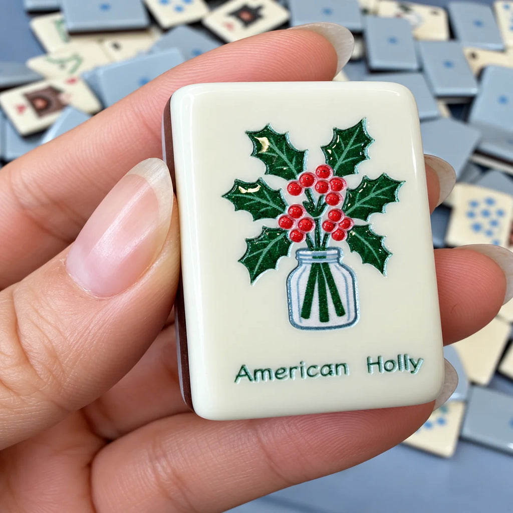 Snowfall Reverie Christmas Mahjong Tiles – 160 Two-Layer Acrylic Tiles, Powder Blue Back