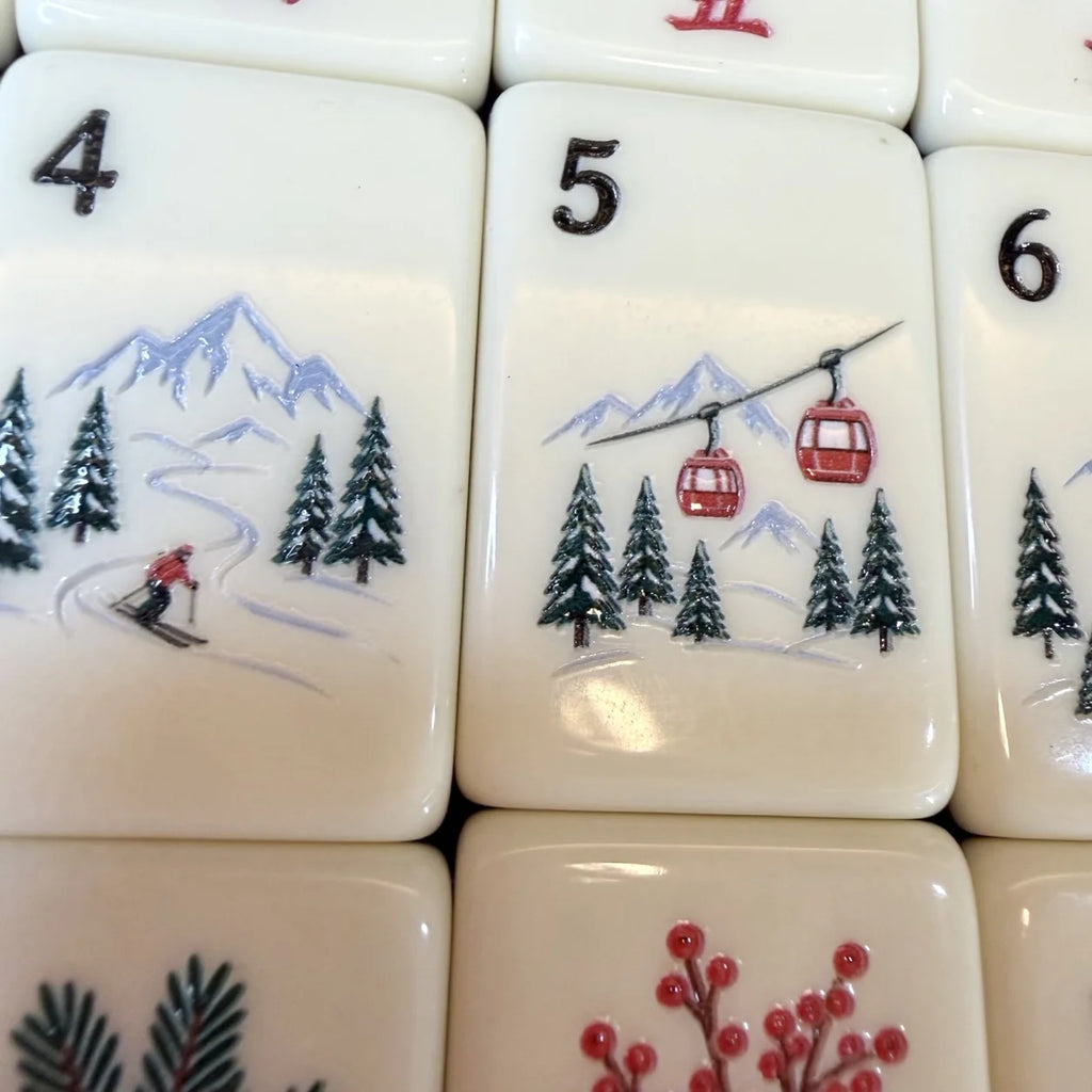Snowfall Reverie Christmas Mahjong Tiles – 160 Two-Layer Acrylic Tiles, Powder Blue Back