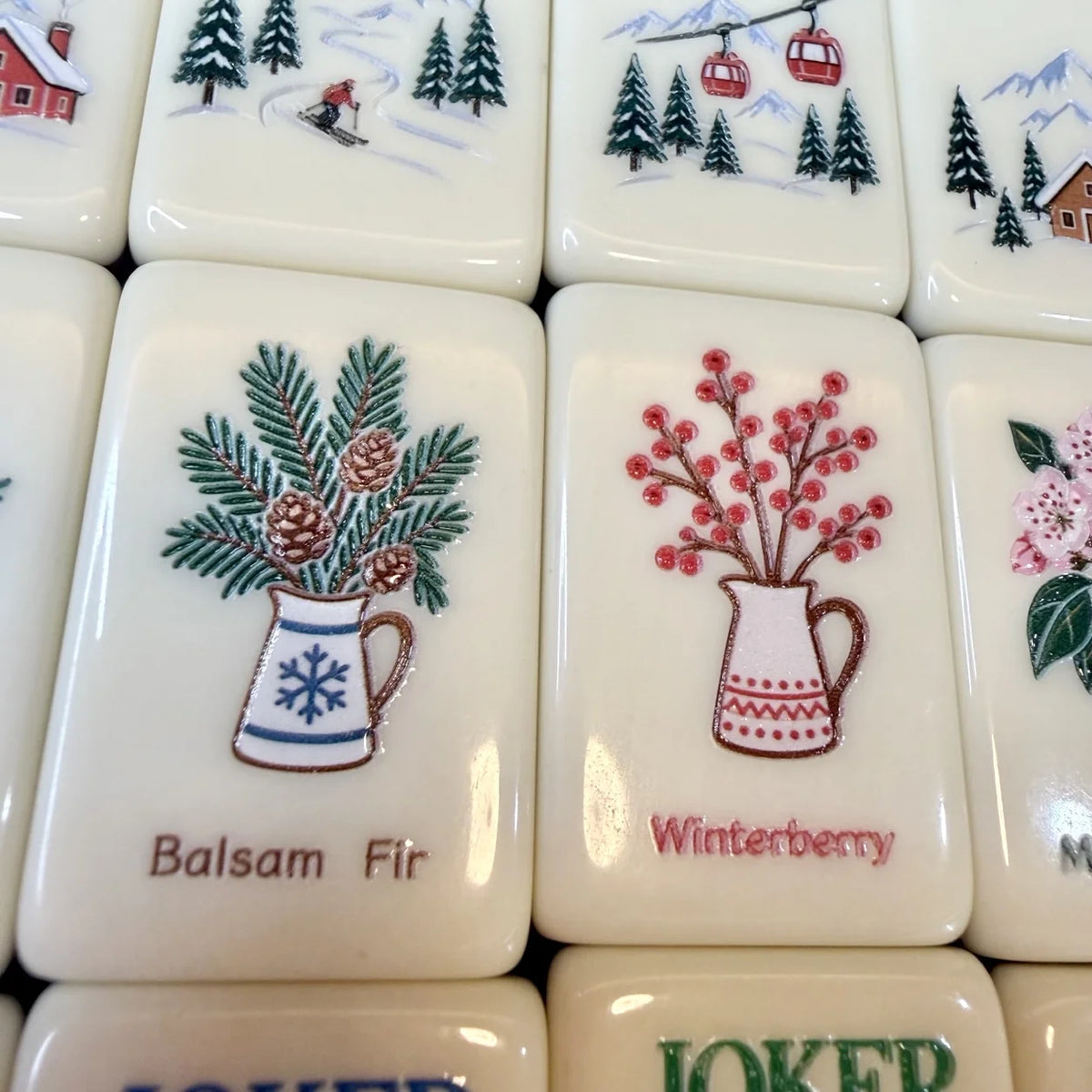 Snowfall Reverie Christmas Mahjong Tiles – 160 Two-Layer Acrylic Tiles, Powder Blue Back