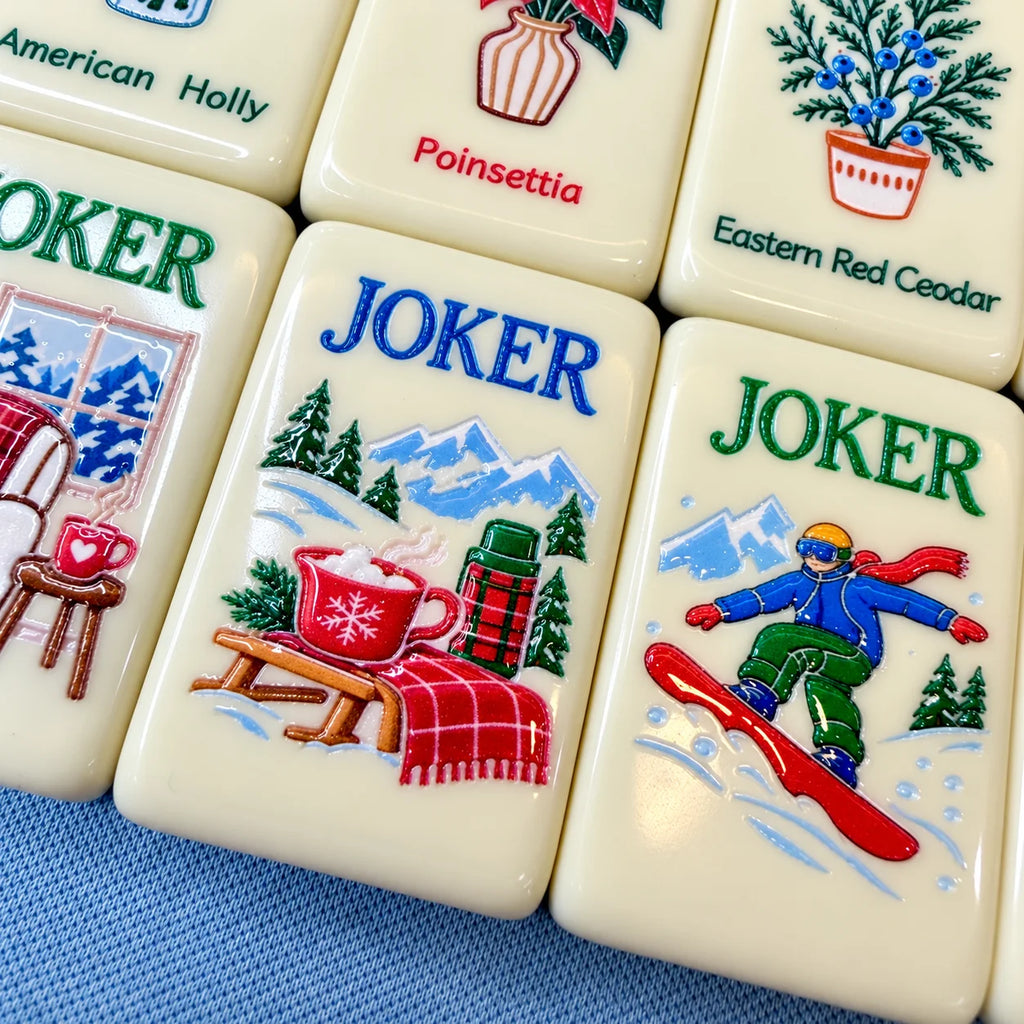 Snowfall Reverie Christmas Mahjong Tiles – 160 Two-Layer Acrylic Tiles, Powder Blue Back