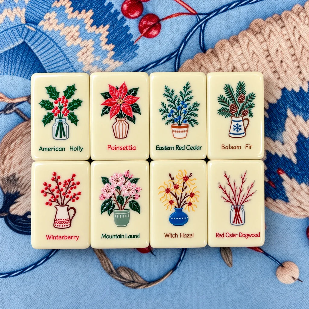 Snowfall Reverie Christmas Mahjong Tiles – 160 Two-Layer Acrylic Tiles, Powder Blue Back