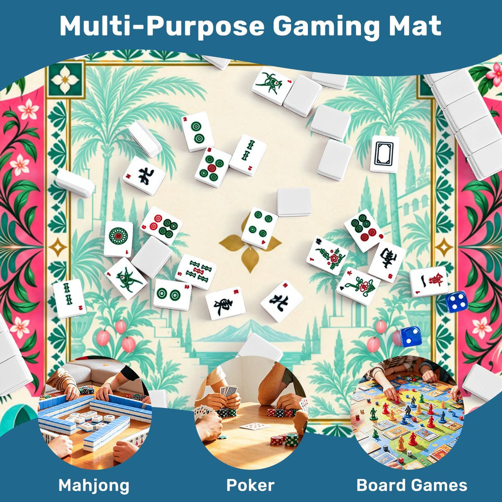 Emerald Leopard Garden Sleek-Surface American Mahjong Mat – 2 Sizes Available
