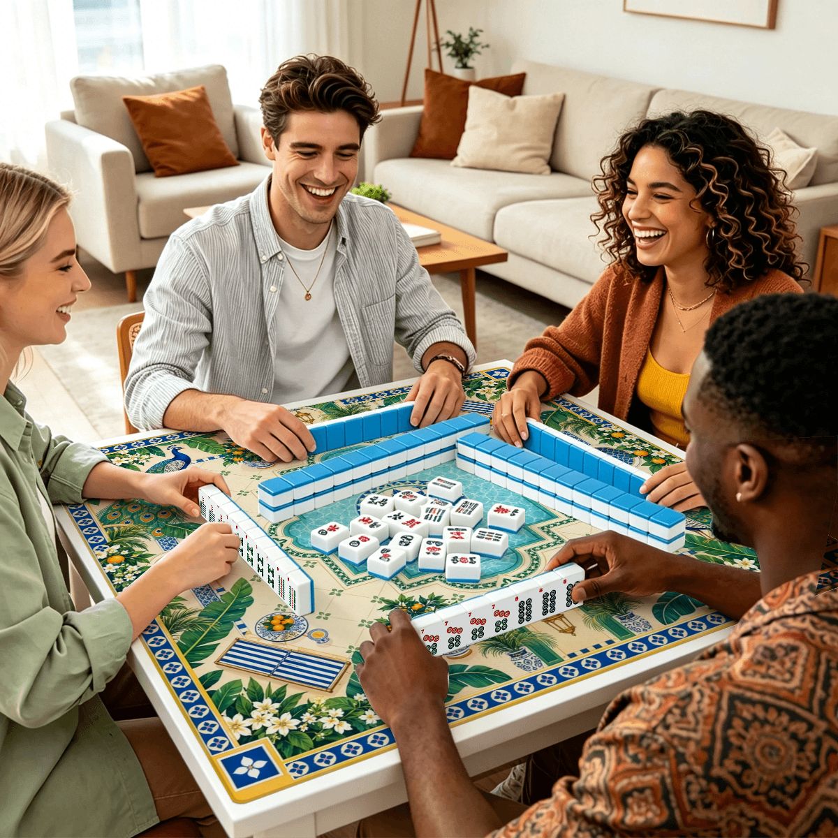 Peacock Pool Garden Sleek-Surface American Mahjong Mat – 2 Sizes Available
