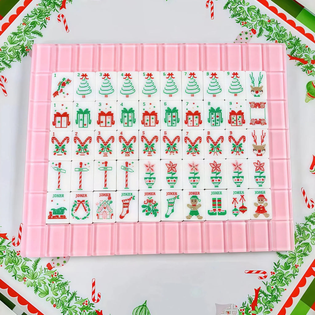 Pink Christmas Holiday Jelly Acrylic Luxury 160 Mahjong Tiles American Set 3 Layer