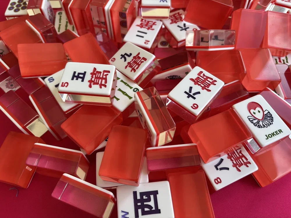 Two sparrows ruby red mahjong  Acrylic Luxury 160 Mahjong Tiles American Mirror Back Set