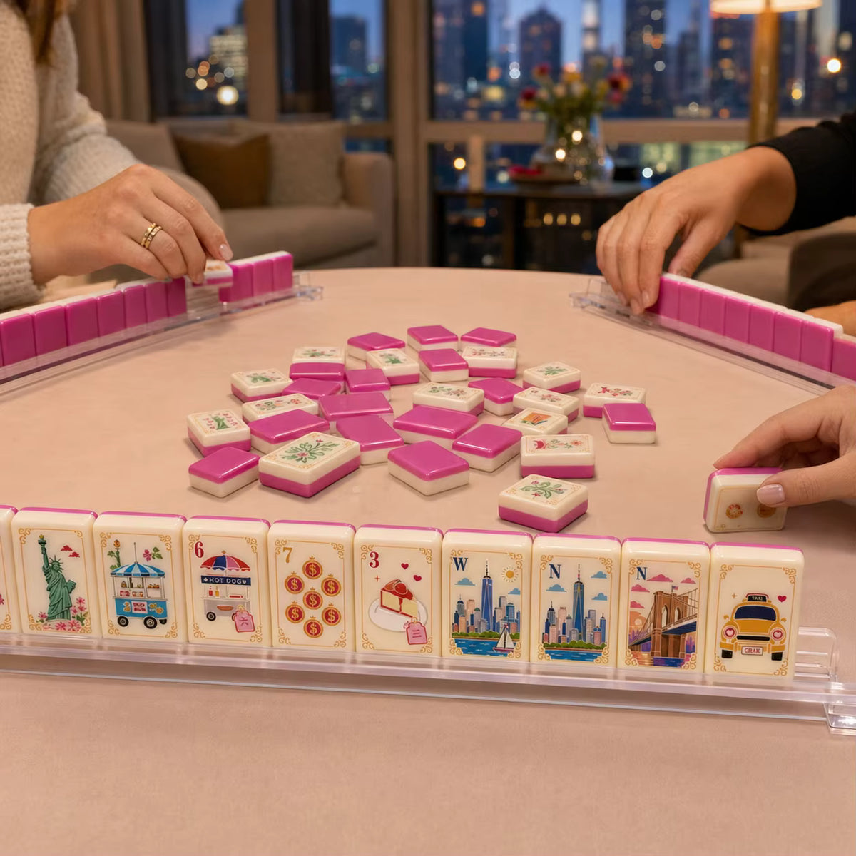 New York Reverie American Mahjong Tiles – 160 Two-Layer Acrylic Tiles, Rose Pink Back