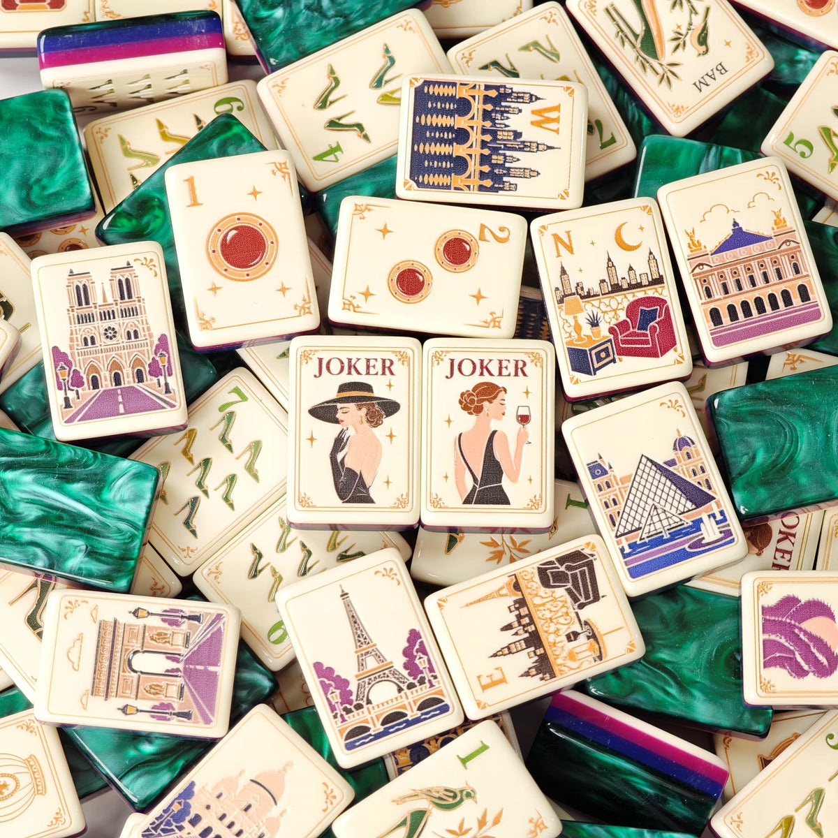 Paris Reverie Mahjong tiles arranged across a game table