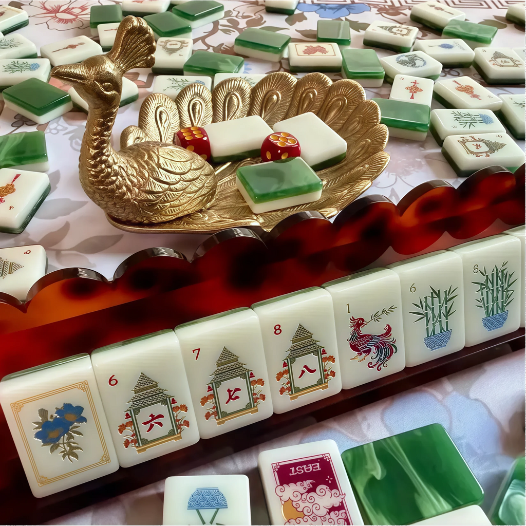 Mac & Miller Mahjong Heirloom Collection: Fire + Fortune - Verdant Fortune Acrylic Jade Luxury 160 Mahjong Tiles American Set