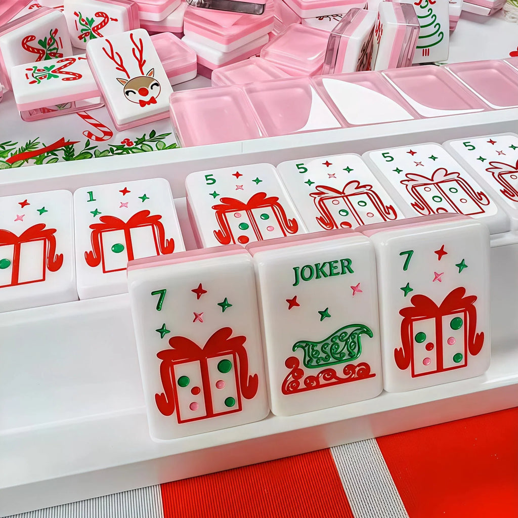 Pink Christmas Holiday Jelly Acrylic Luxury 160 Mahjong Tiles American Set 3 Layer