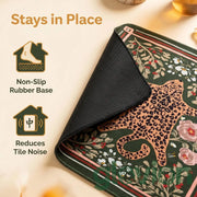 Luxury Non-Slip Rubber American Mahjong Mat-Eco-Friendly & Durable Silent Boho Leopard Floral Art Print with Game Rules