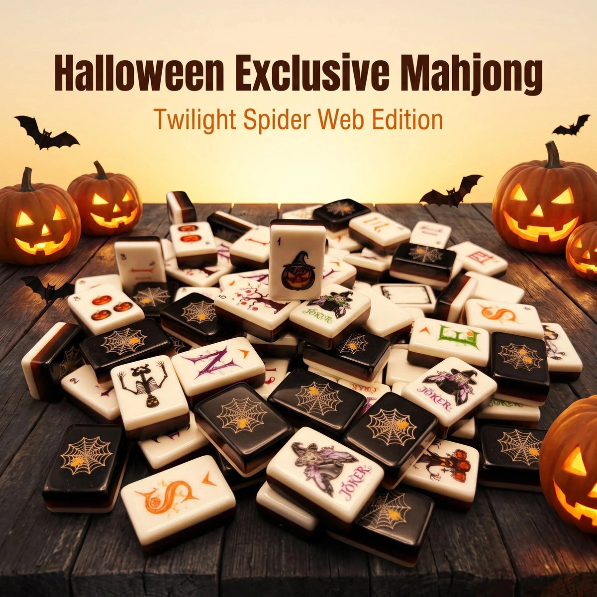 Halloween Themed American Mahjong Set, Dusk Spider Web Model From Night Charm Halloween Series