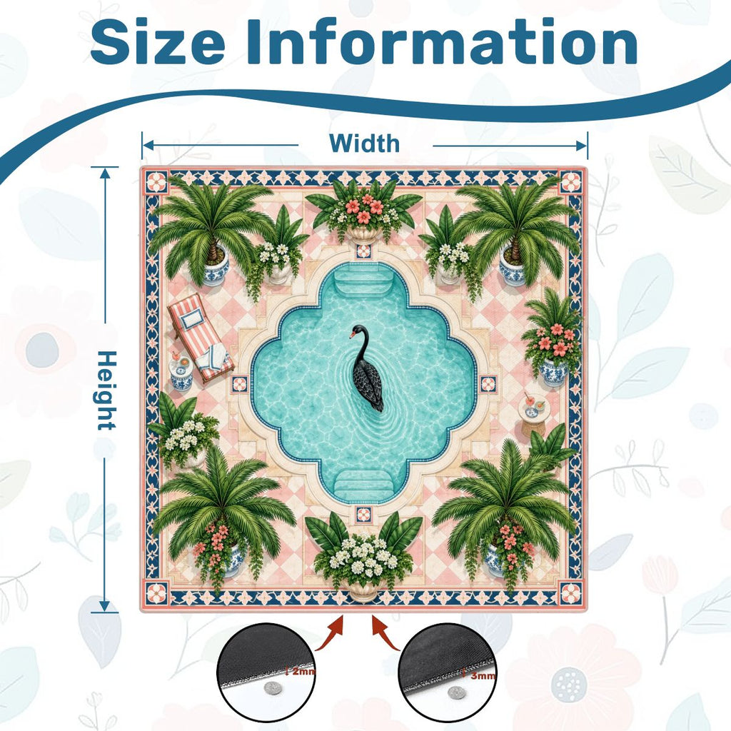 Black Swan Palm Pool Sleek-Surface American Mahjong Mat – 2 Sizes Available