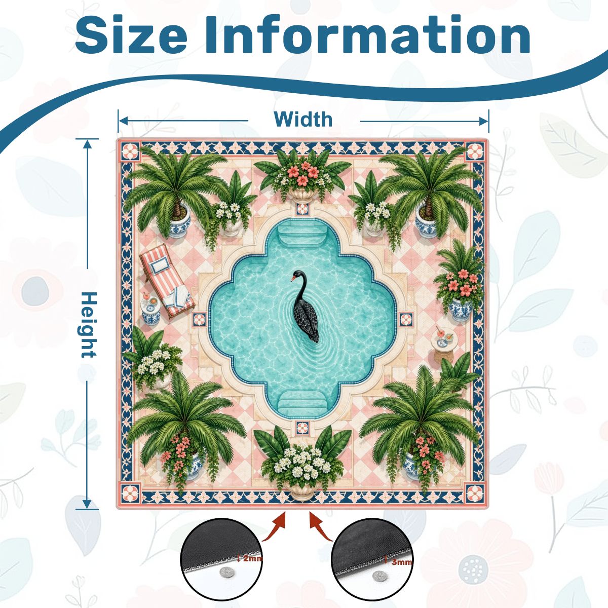 Black Swan Palm Pool Sleek-Surface American Mahjong Mat – 2 Sizes Available