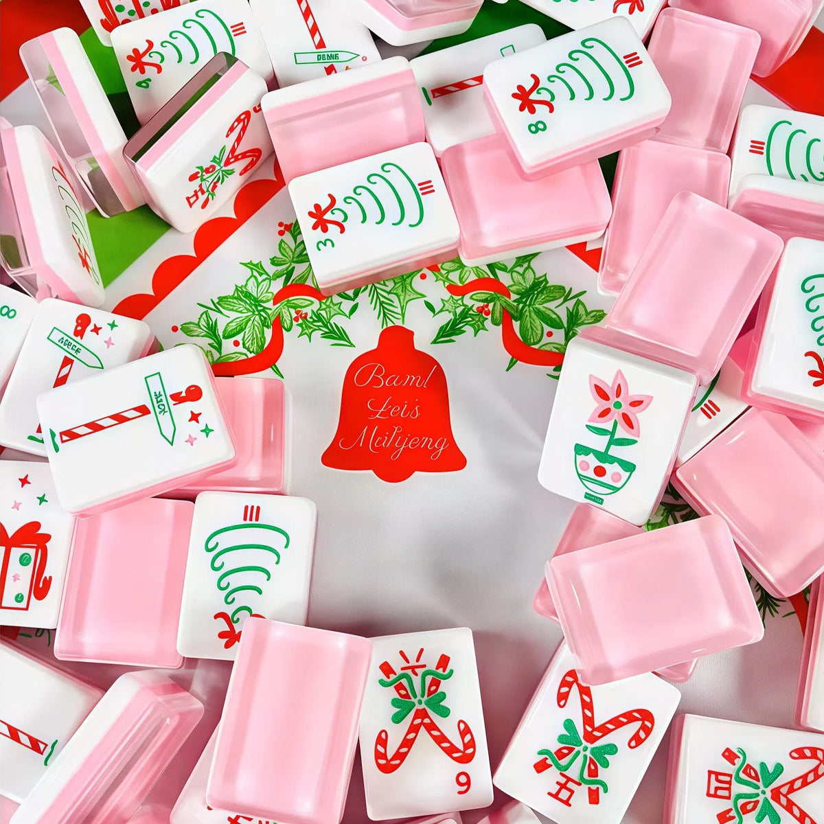 Pink Christmas Holiday Jelly Acrylic Luxury 160 Mahjong Tiles American Set 3 Layer