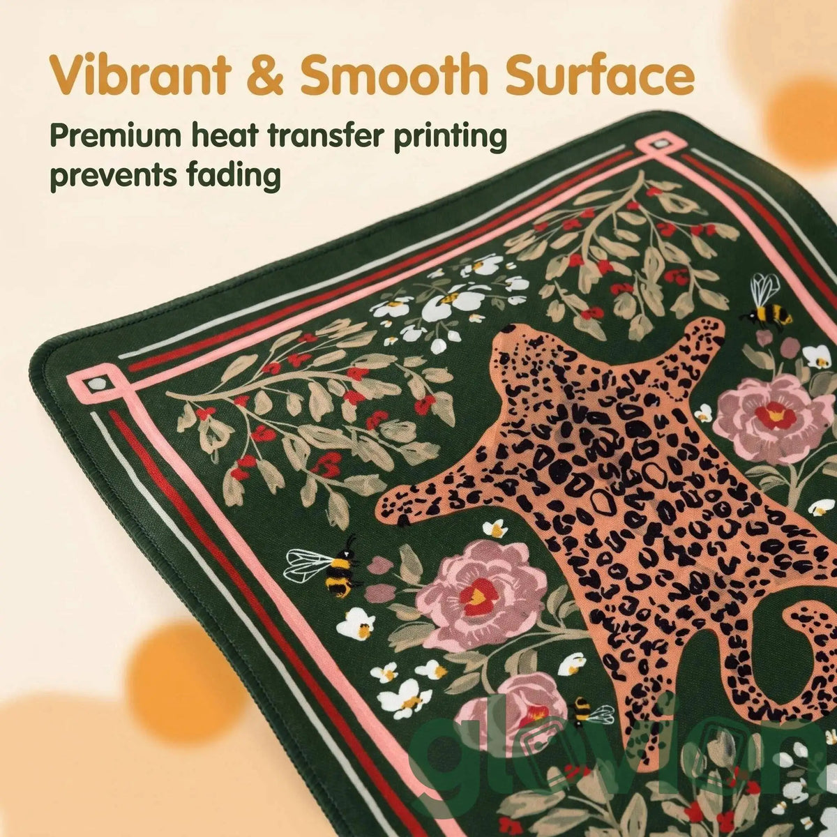 Luxury Non-Slip Rubber American Mahjong Mat-Eco-Friendly & Durable Silent Boho Leopard Floral Art Print with Game Rules