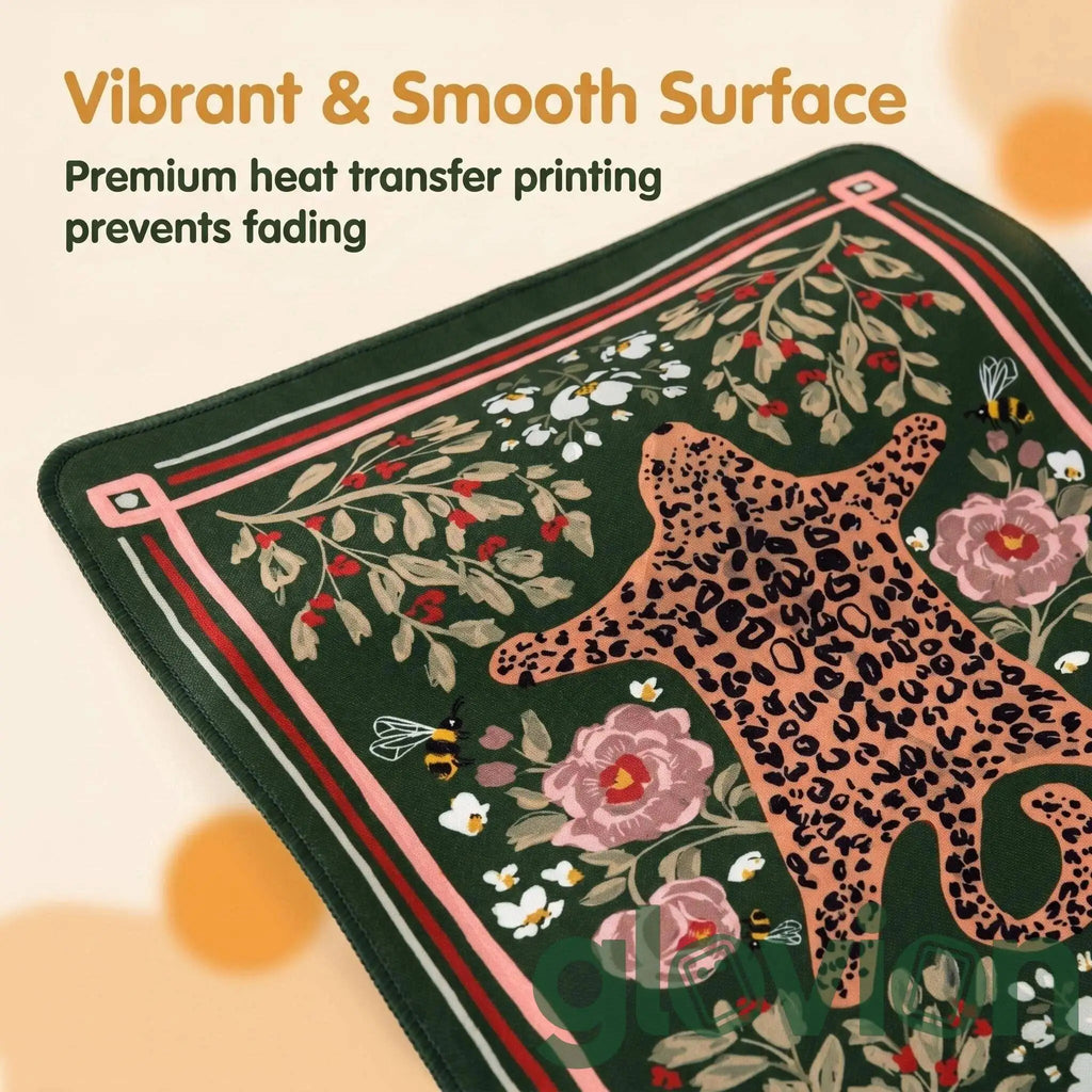 Luxury Non-Slip Rubber American Mahjong Mat-Eco-Friendly & Durable Silent Boho Leopard Floral Art Print with Game Rules