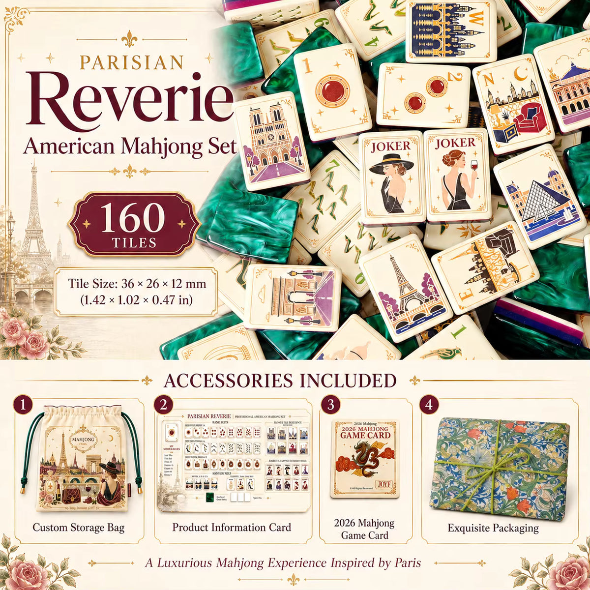 Paris Reverie American Mahjong Tiles – 160 Four-Layer Acrylic Tiles