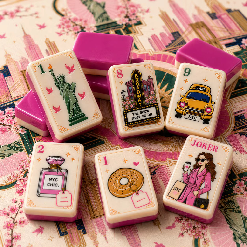 New York Reverie American Mahjong Tiles – 160 Two-Layer Acrylic Tiles, Rose Pink Back