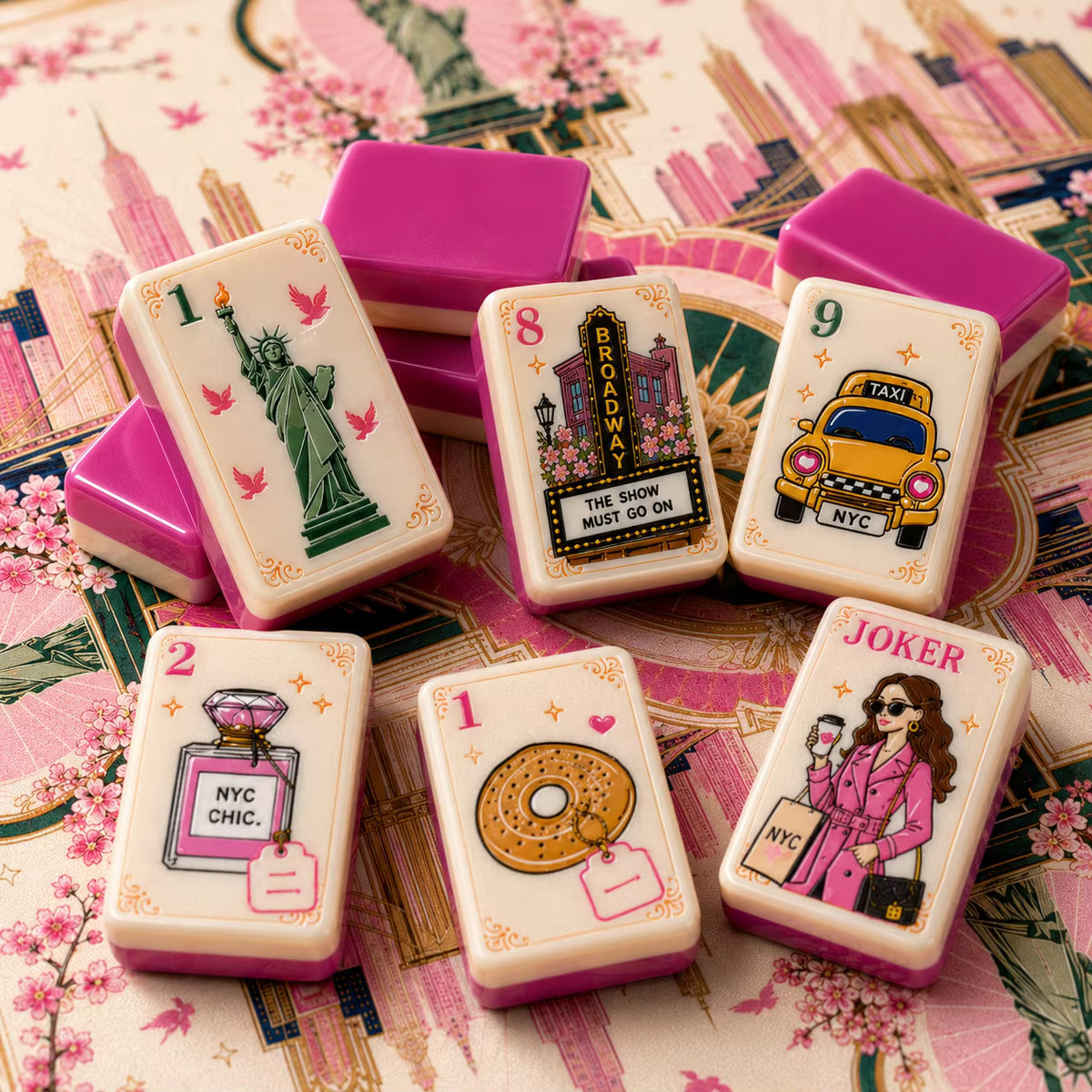 New York Reverie American Mahjong Tiles – 160 Two-Layer Acrylic Tiles, Rose Pink Back