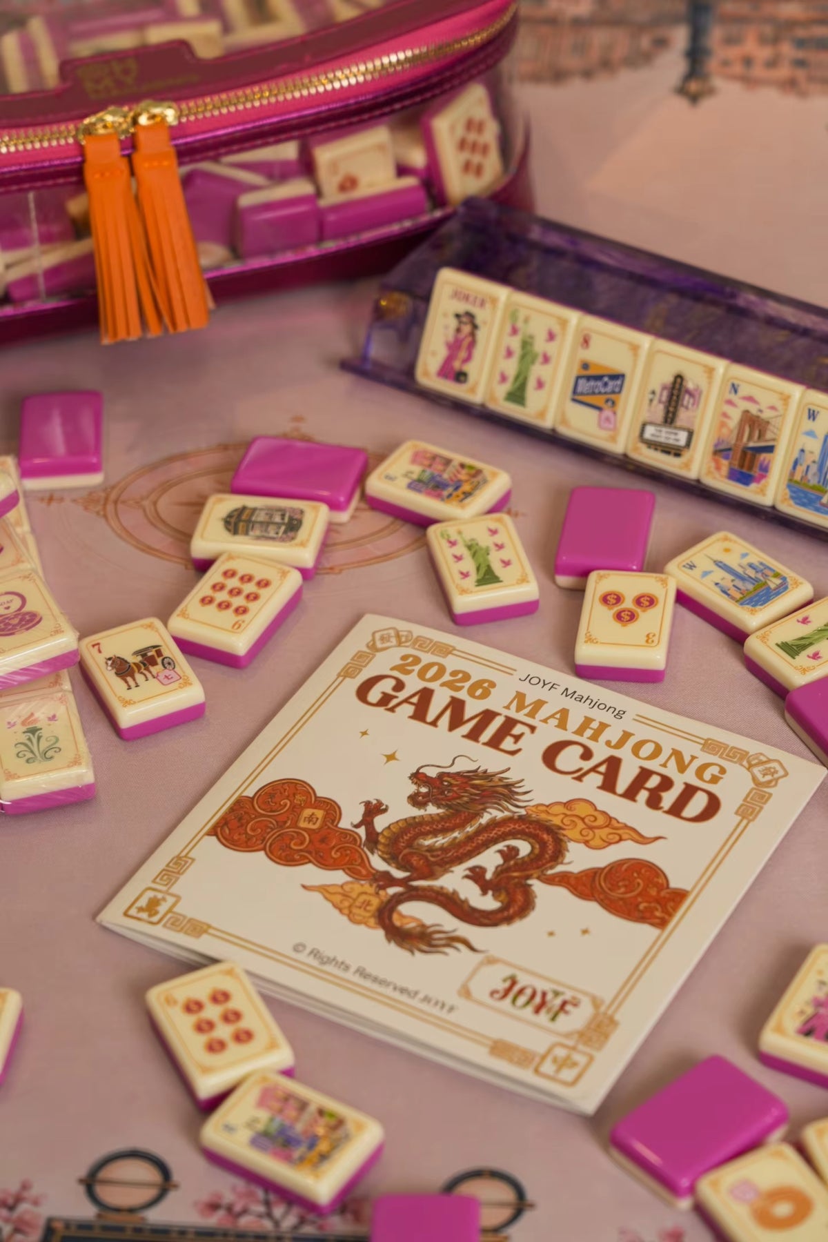 New York Reverie ivory Mahjong tile faces and rose-pink backs