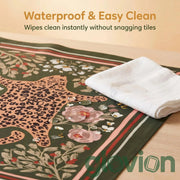 Luxury Non-Slip Rubber American Mahjong Mat-Eco-Friendly & Durable Silent Boho Leopard Floral Art Print with Game Rules