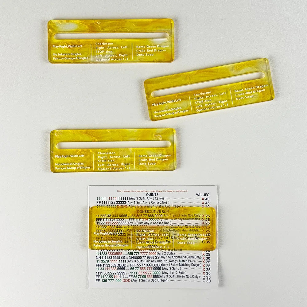 4-Piece Set American Mahjong Acrylic Card Reader, Auxiliary Rule Reference Cards, Tortoiseshell Color