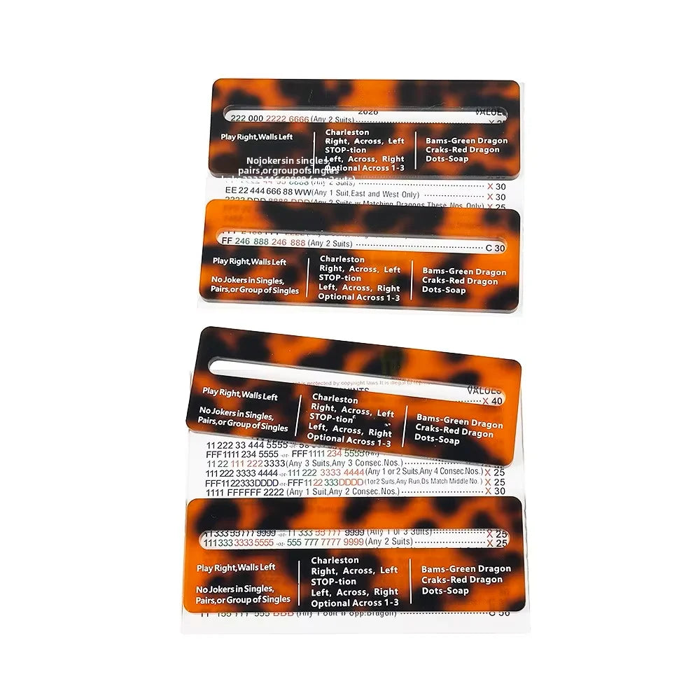 4-Piece Set American Mahjong Acrylic Card Reader, Auxiliary Rule Reference Cards, Tortoiseshell Color