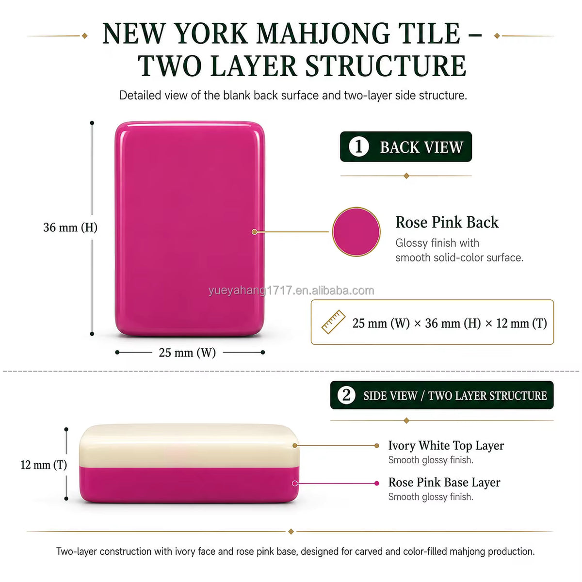 New York Reverie American Mahjong Tiles – 160 Two-Layer Acrylic Tiles, Rose Pink Back