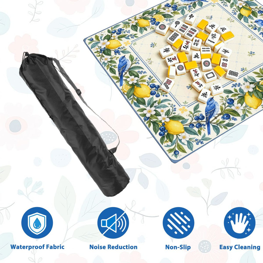 Lemon Bluebird Garden Sleek-Surface American Mahjong Mat – 2 Sizes Available