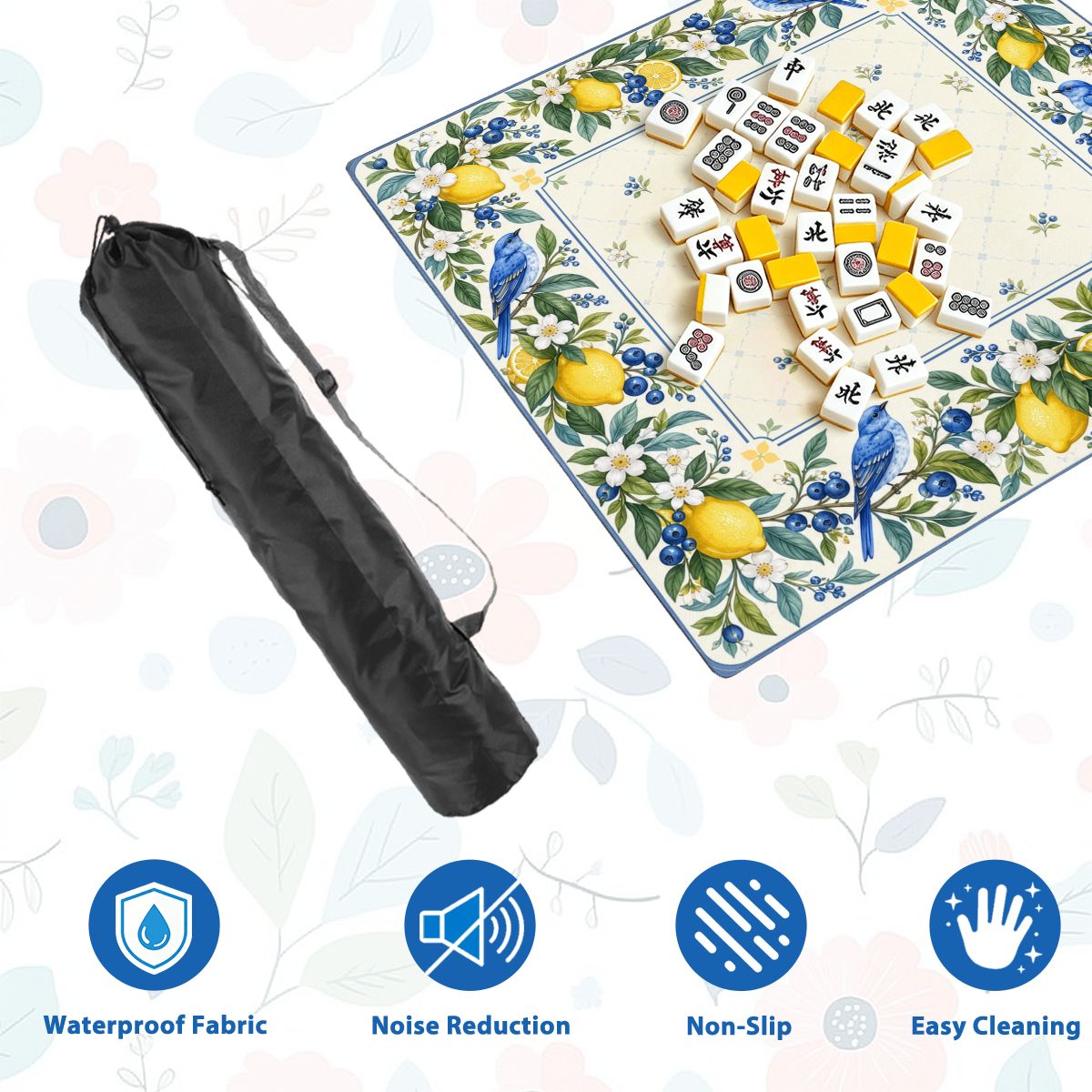 Lemon Bluebird Garden Sleek-Surface American Mahjong Mat – 2 Sizes Available