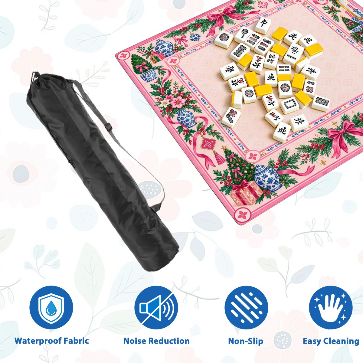 Pink Christmas Parlor Sleek-Surface American Mahjong Mat – 2 Sizes Available