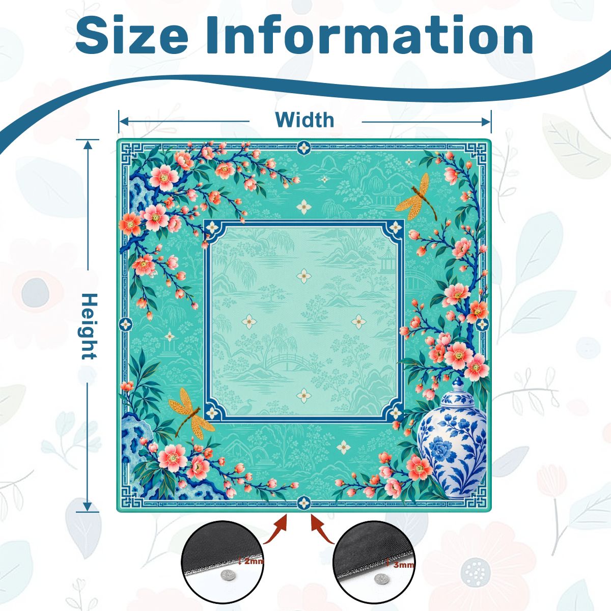 Turquoise Chinoiserie Garden Sleek-Surface American Mahjong Mat – 2 Sizes Available