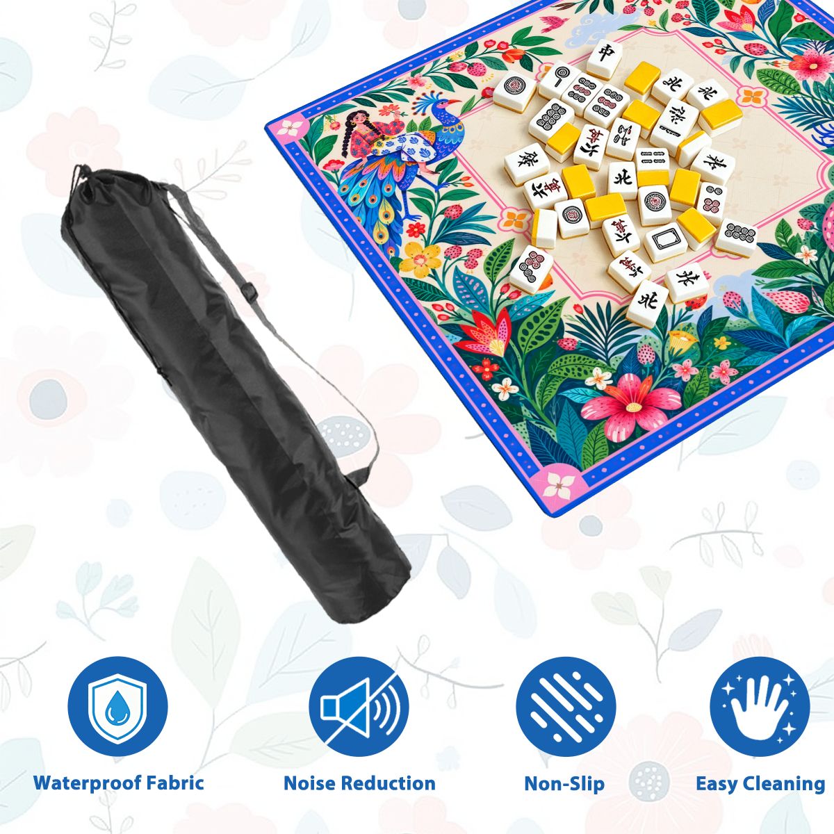 Peacock Garden Sleek-Surface American Mahjong Mat – 2 Sizes Available