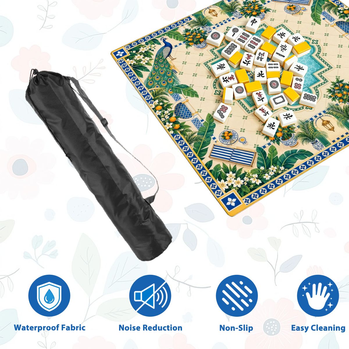 Peacock Pool Garden Sleek-Surface American Mahjong Mat – 2 Sizes Available