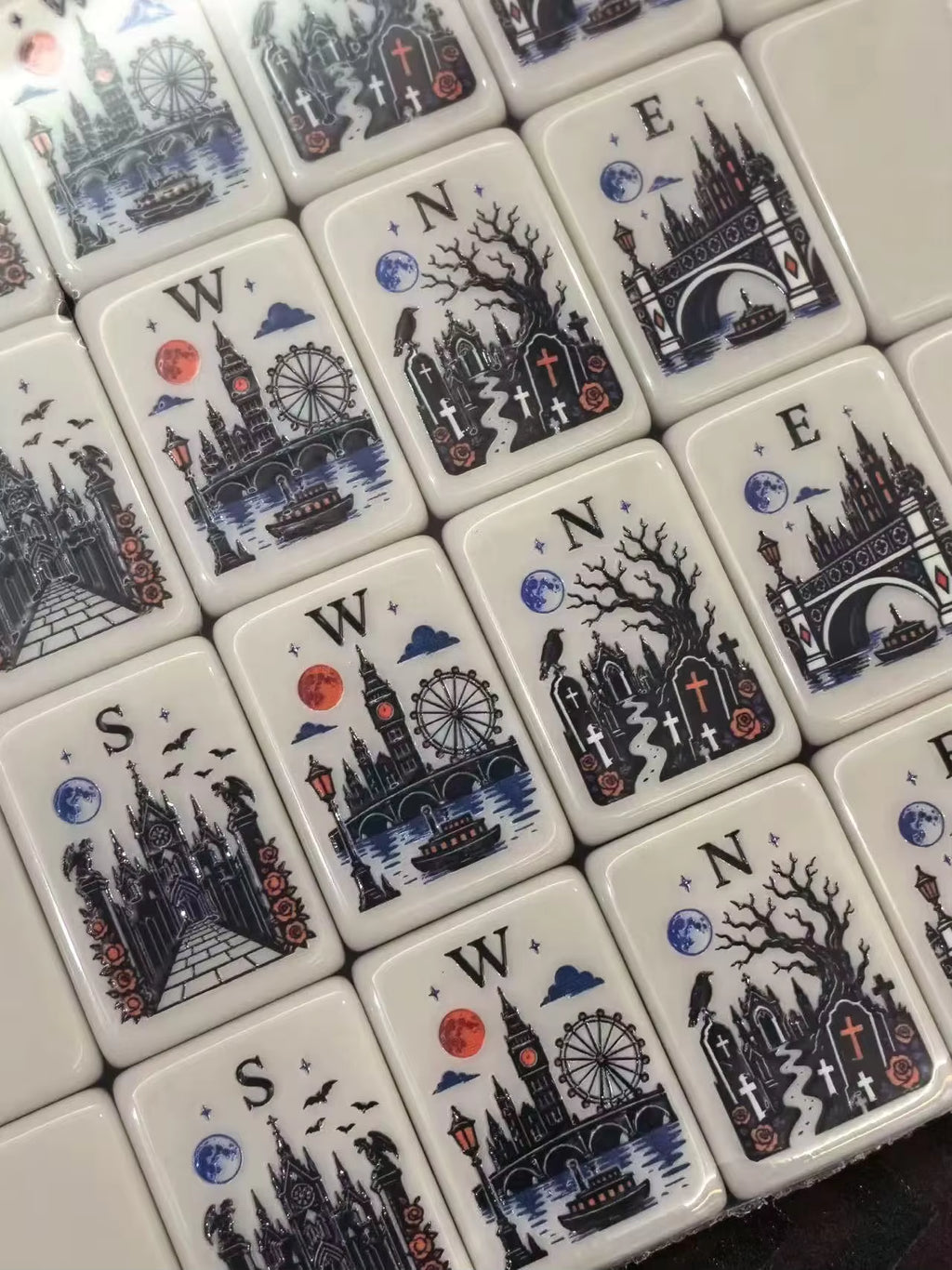 Blue Porcelain Nocturne American Mahjong Tiles – 160 Four-Layer Acrylic Tiles