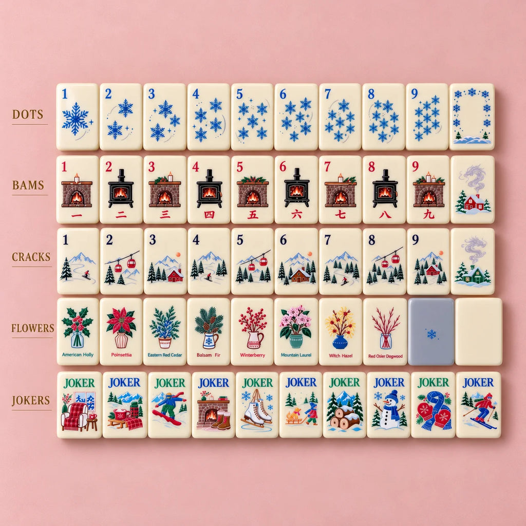 Snowfall Reverie Christmas Mahjong Tiles – 160 Two-Layer Acrylic Tiles, Powder Blue Back