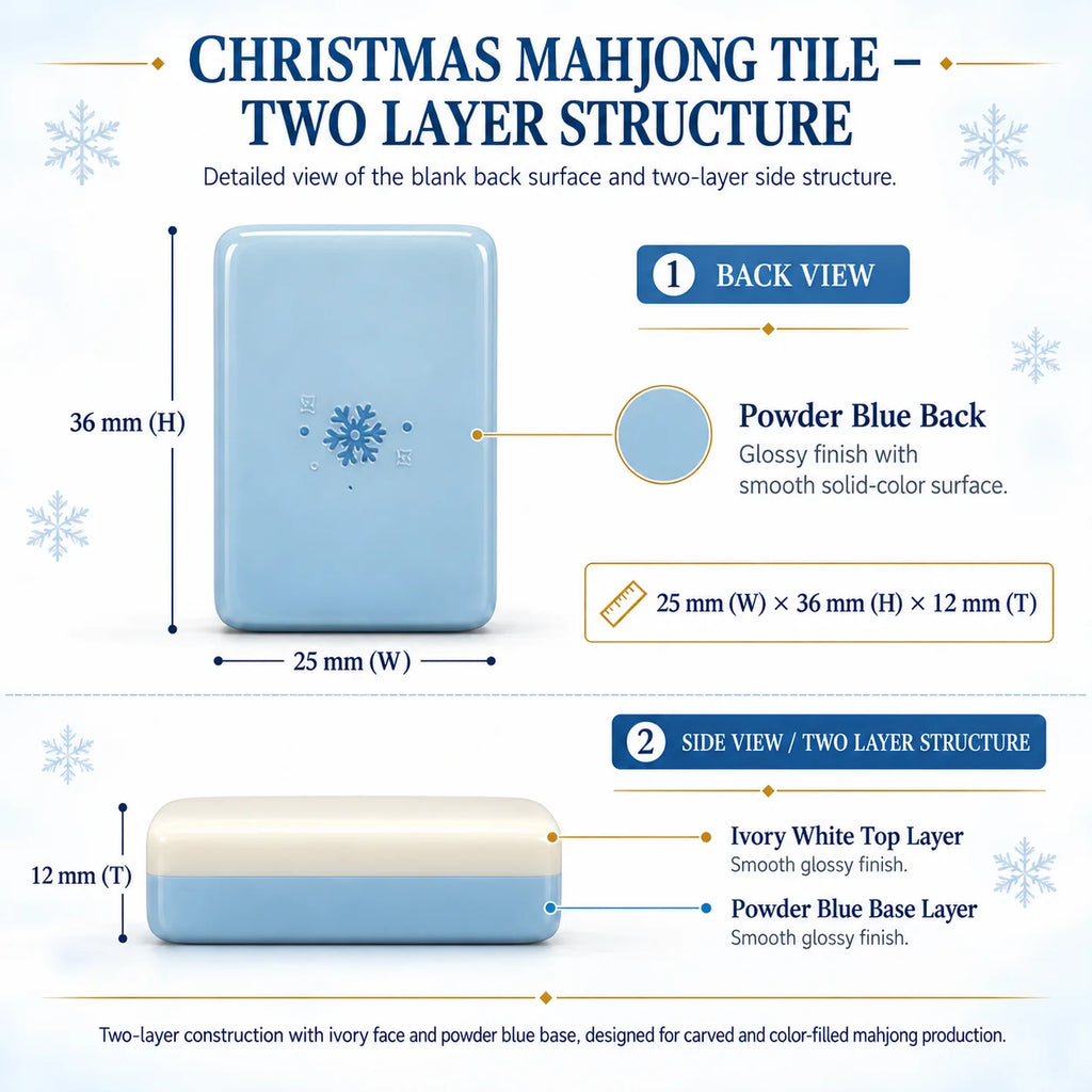 Snowfall Reverie Christmas Mahjong Tiles – 160 Two-Layer Acrylic Tiles, Powder Blue Back