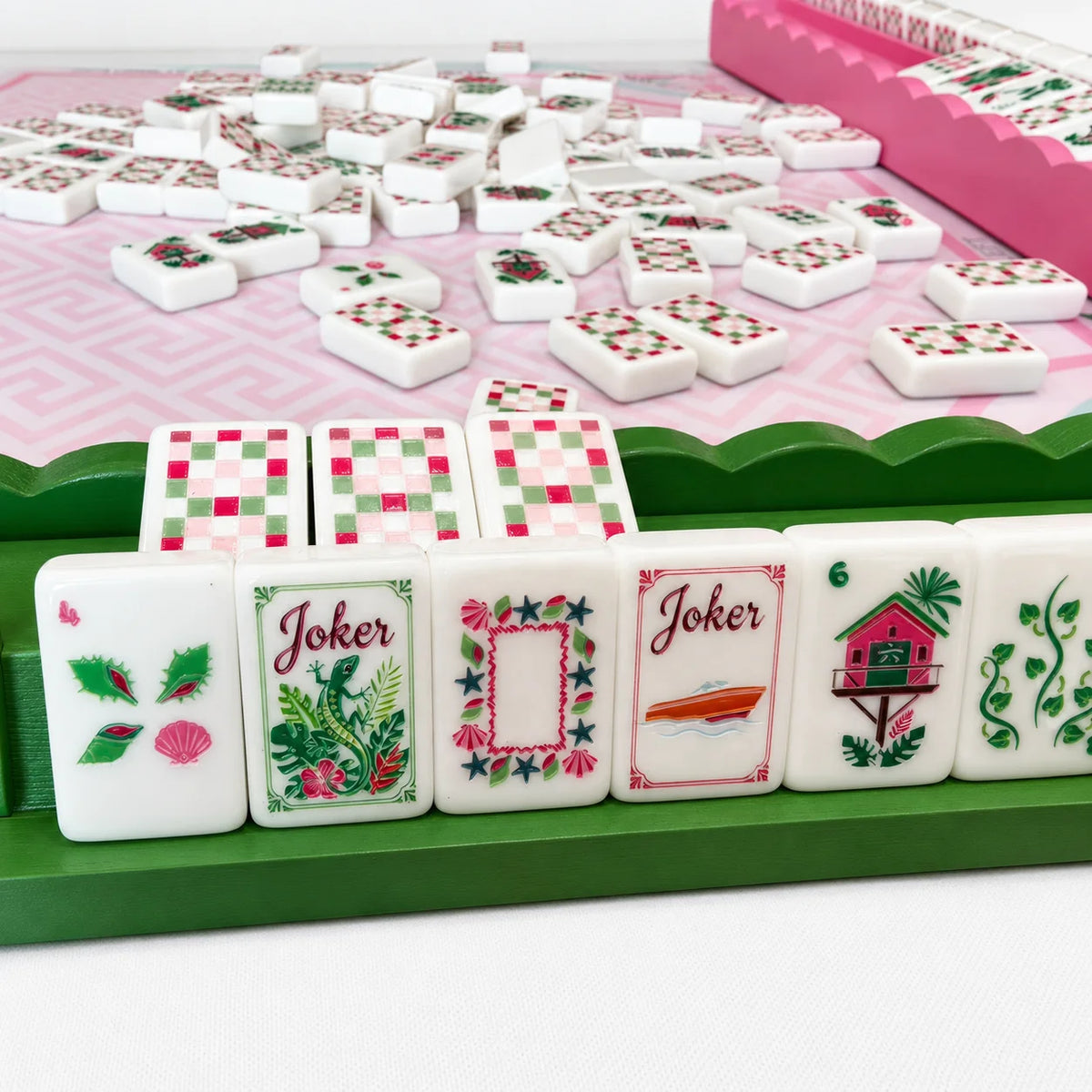 Tropical Reverie Scalloped Wooden Mahjong Racks - Set of 4