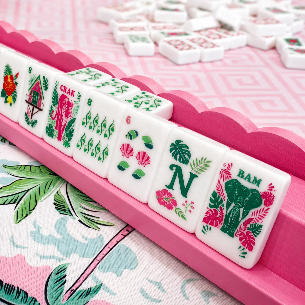 Tropical Reverie Scalloped Wooden Mahjong Racks - Set of 4