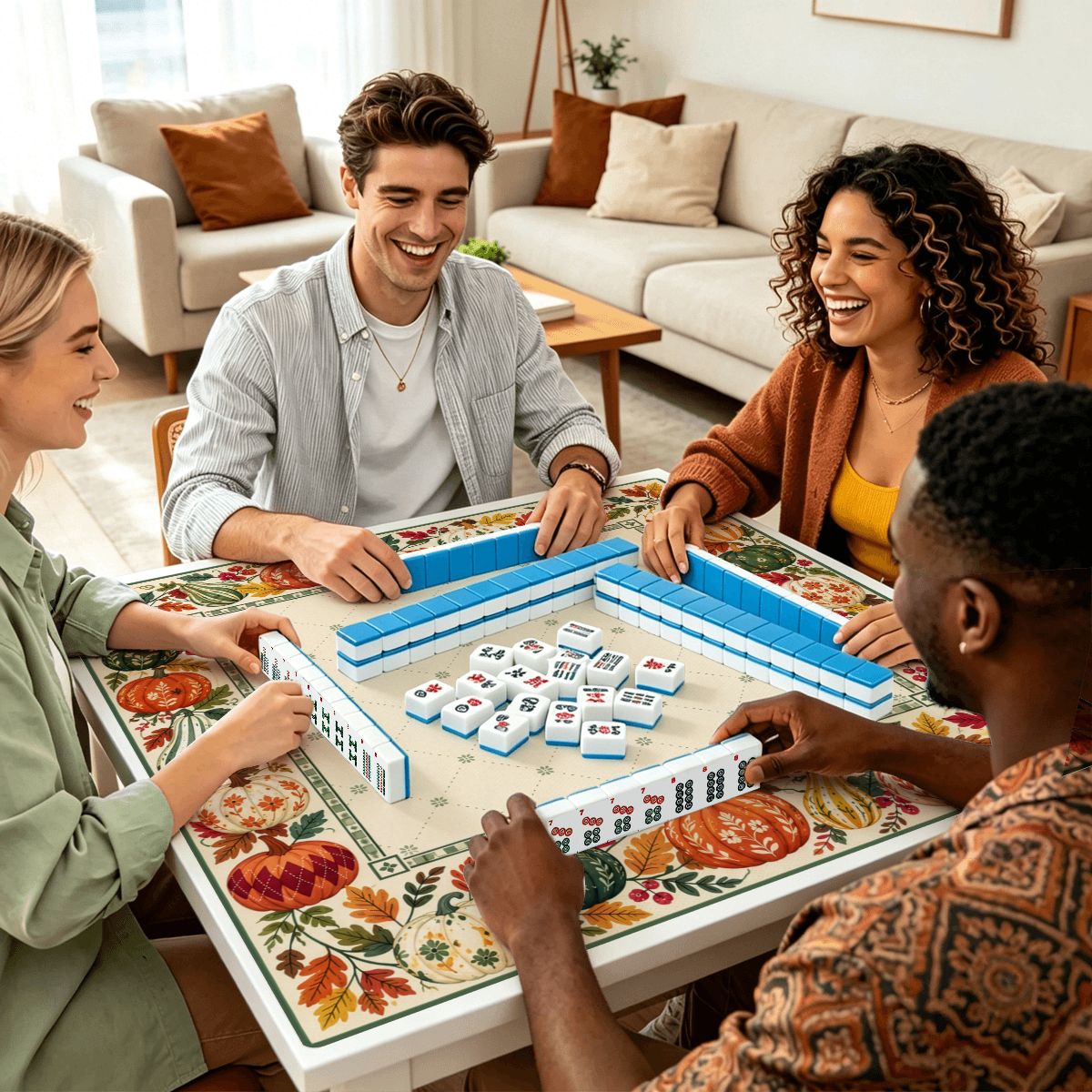 Harvest Pumpkin Garden Sleek-Surface American Mahjong Mat – 2 Sizes Available