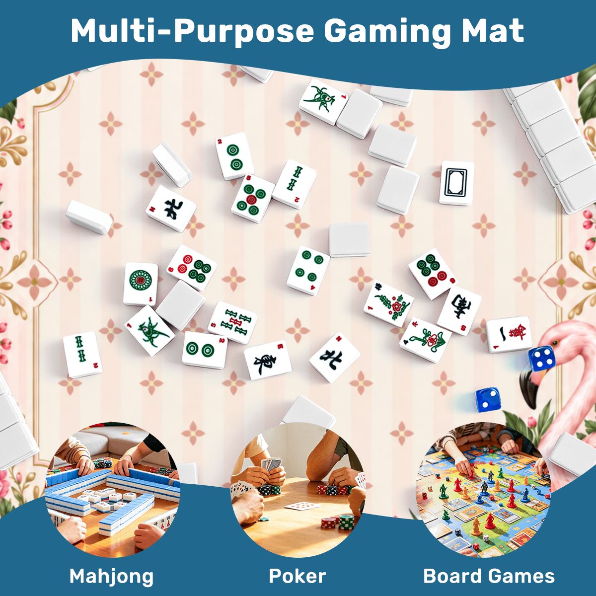 Pink Flamingo Garden Sleek-Surface American Mahjong Mat – 2 Sizes Available