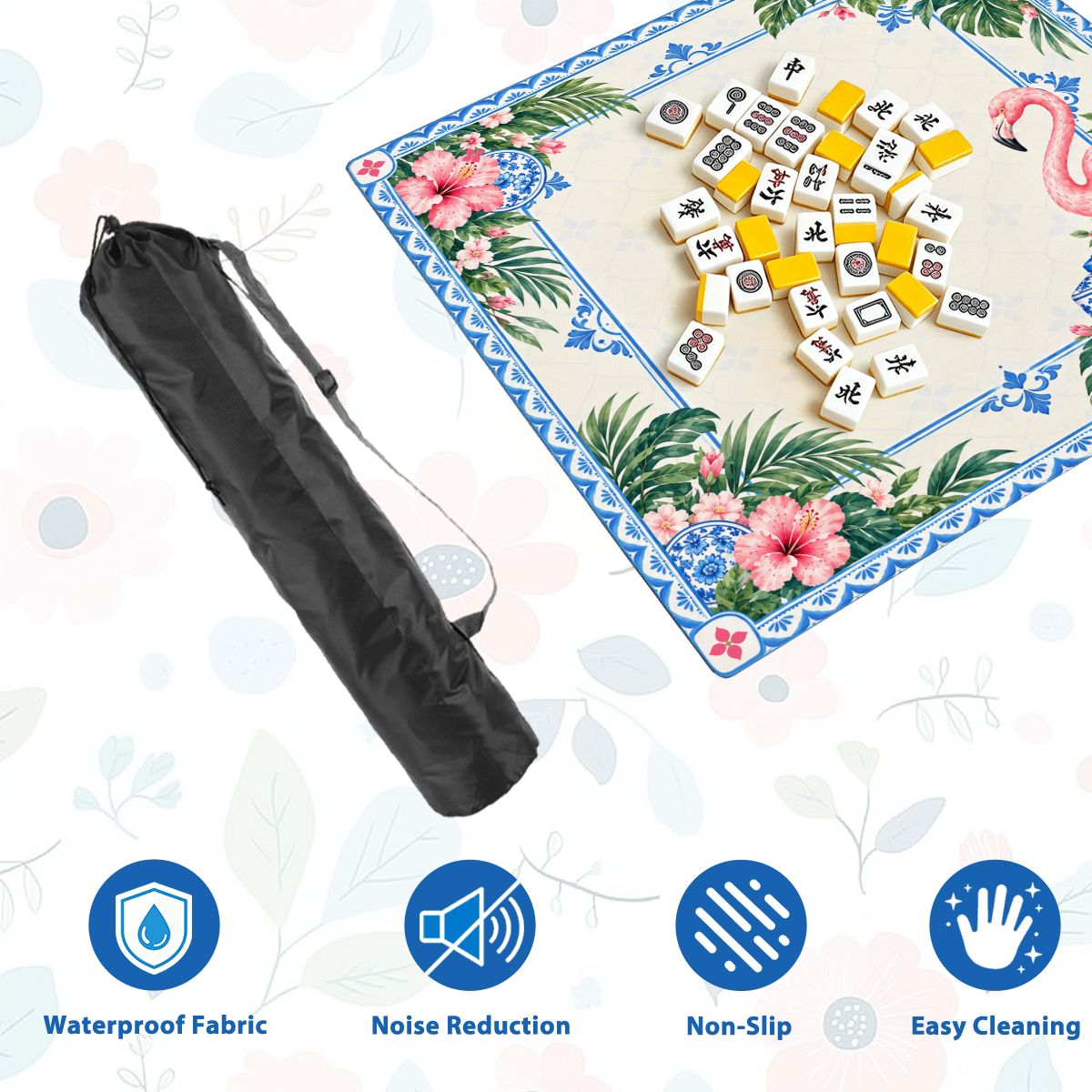Flamingo Porcelain Garden Sleek-Surface American Mahjong Mat – 2 Sizes Available